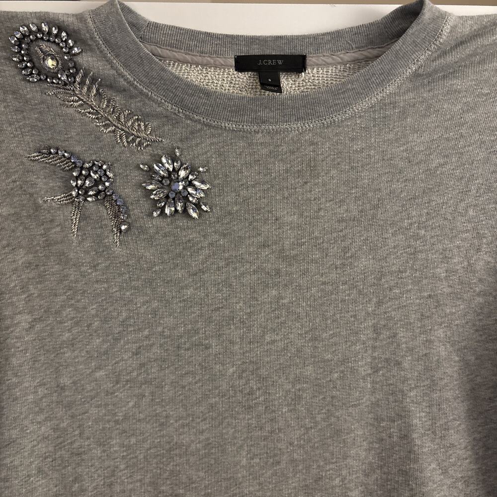 J Crew Bejeweled Gray, Long Sleeve Sweatshirt, Size Small